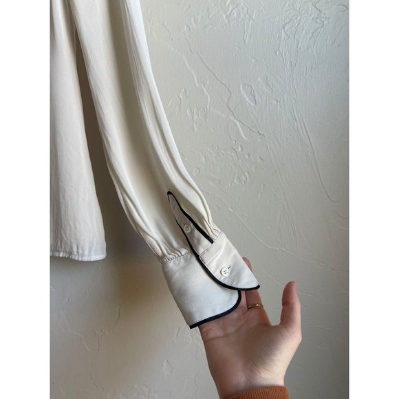 Rachel Zoe Lara Tipped Shirt Size 4 Ivory Cream Silk Blend Button Up Collared - Picture 7 of 9